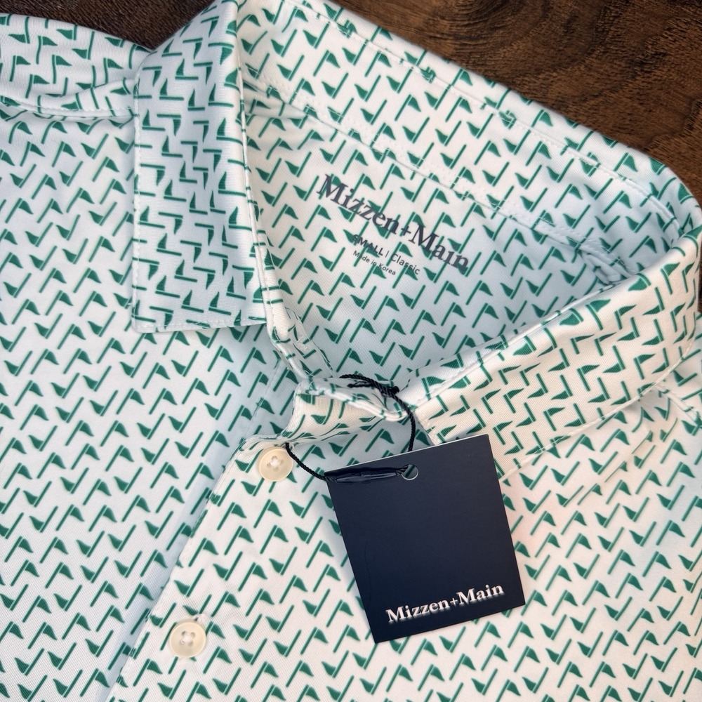 Mizzen+Main Polo Golf Shirt Men's S Classic Versa S/S White Par Four Golf Flag
